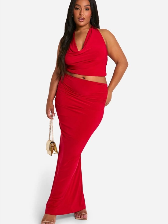 Boohoo Plus Dresses & Skirts - Plus size 24 Red Cowl Neck Top & Maxi Skirt set